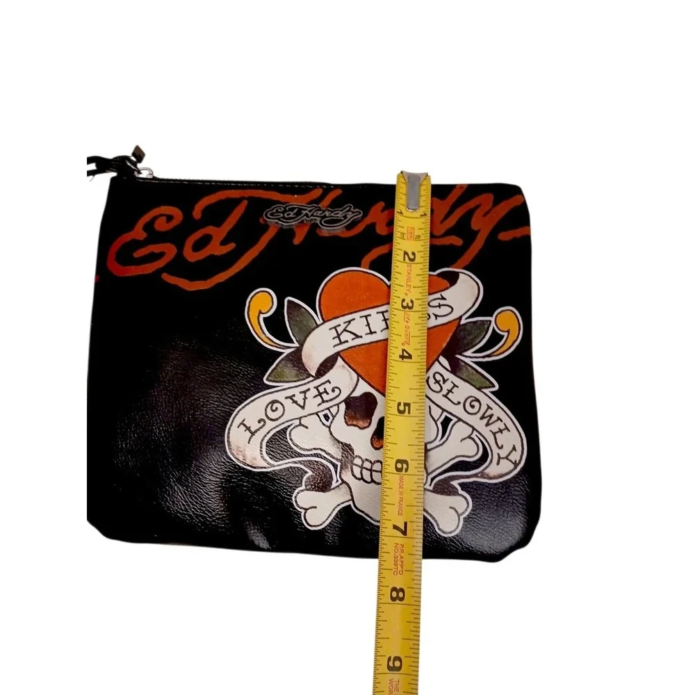 NEW! Ed Hardy Wristlet Zip Clutch Black Moto Purse Skull Roses Punk Skater‎ Love
